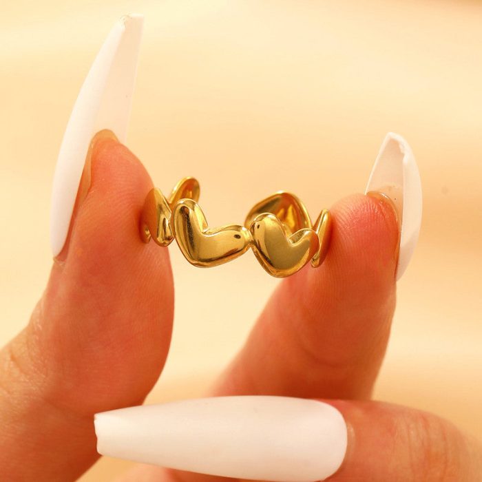 Gold Plated Anti Tarnish Stainless Steel Heart Themed Adjustable Finger Ring - Image 3