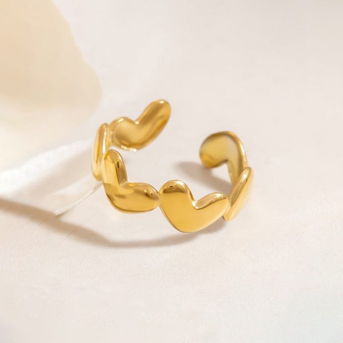 Gold Plated Anti Tarnish Stainless Steel Heart Themed Adjustable Finger Ring - Image 7