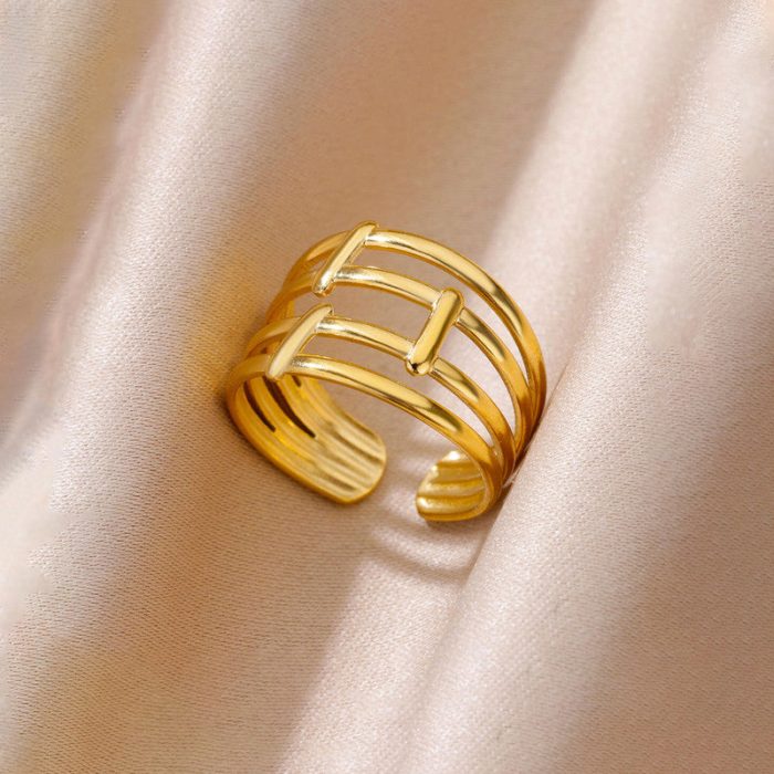 Gold Plated Anti Tarnish Stainless Steel Contemporary Adjustable Finger Ring - Image 2