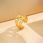 Gold Plated Anti Tarnish Stainless Steel Contemporary Adjustable Finger Ring - Image 3