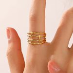 Gold Plated Anti Tarnish Stainless Steel Contemporary Adjustable Finger Ring - Image 4