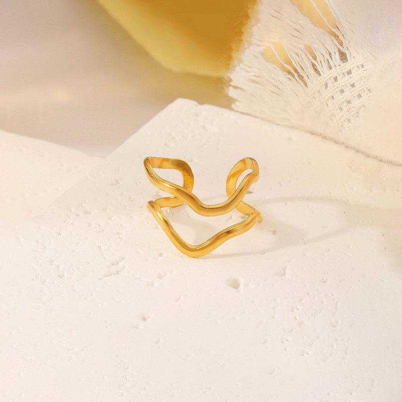 Gold Plated Anti Tarnish Stainless Steel Contemporary Adjustable Finger Ring - Image 1