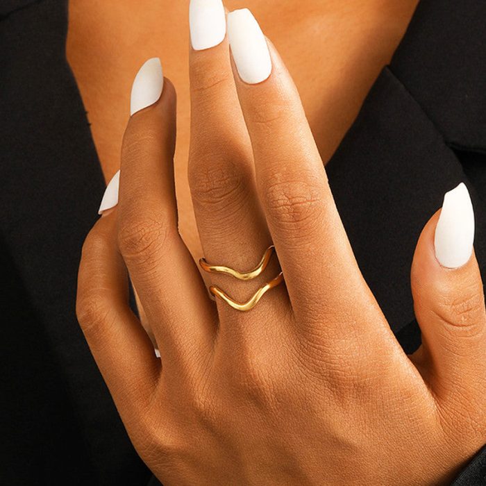 Gold Plated Anti Tarnish Stainless Steel Contemporary Adjustable Finger Ring - Image 2