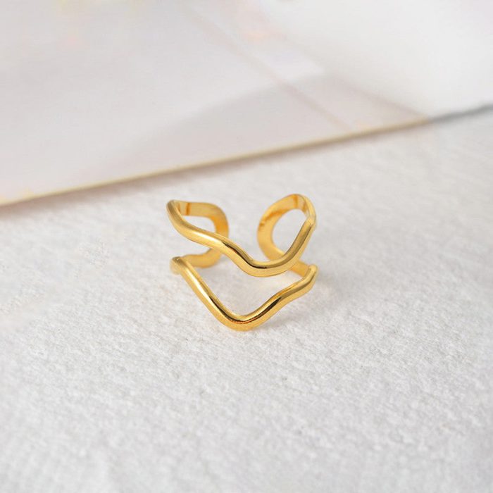 Gold Plated Anti Tarnish Stainless Steel Contemporary Adjustable Finger Ring - Image 8