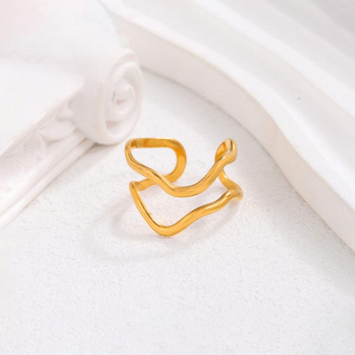 Gold Plated Anti Tarnish Stainless Steel Contemporary Adjustable Finger Ring - Image 9