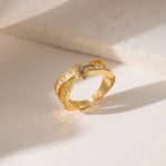 Gold Plated Anti Tarnish Stainless Steel Cross Shaped Adjustable Finger Ring - Image 2