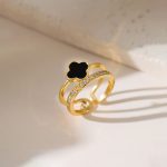 Gold Plated Anti Tarnish Stainless Steel Clover Themed Adjustable Finger Ring - Image 3