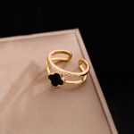 Gold Plated Anti Tarnish Stainless Steel Clover Themed Adjustable Finger Ring - Image 9