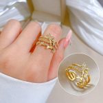Gold Plated Anti Tarnish Stainless Steel Butterfly Themed Adjustable Finger Ring - Image 3