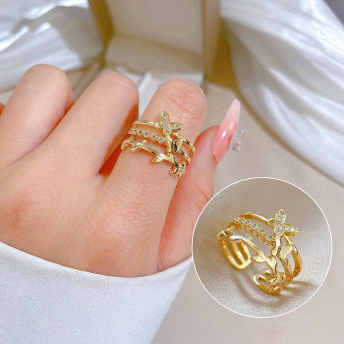 Gold Plated Anti Tarnish Stainless Steel Butterfly Themed Adjustable Finger Ring - Image 3