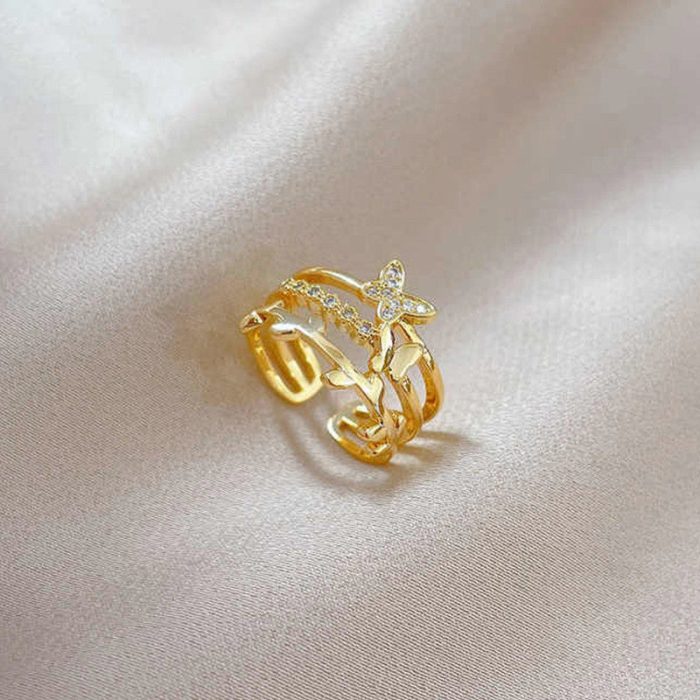 Gold Plated Anti Tarnish Stainless Steel Butterfly Themed Adjustable Finger Ring - Image 4