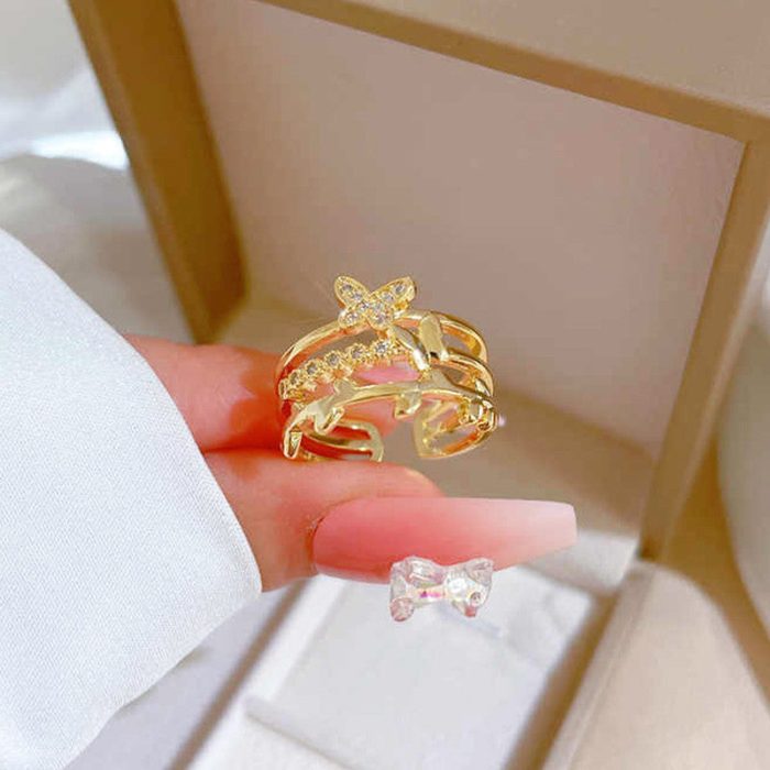 Gold Plated Anti Tarnish Stainless Steel Butterfly Themed Adjustable Finger Ring - Image 5