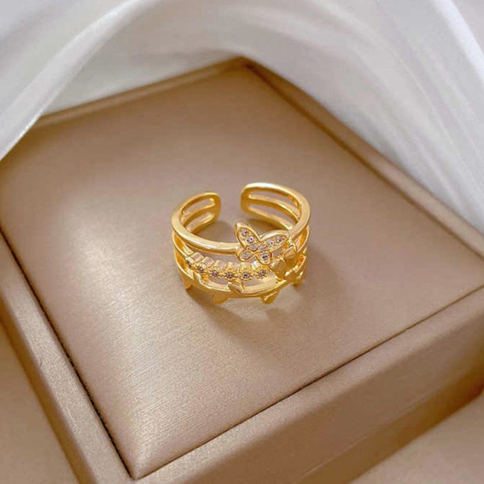 Gold Plated Anti Tarnish Stainless Steel Butterfly Themed Adjustable Finger Ring - Image 7