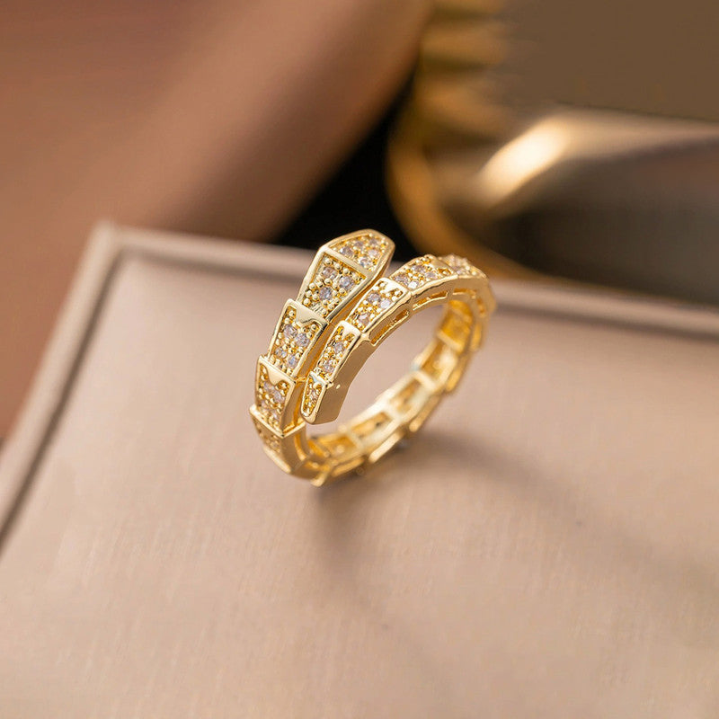 Gold Plated Anti Tarnish Stainless Steel Snake Themed Adjustable Finger Ring - Image 1