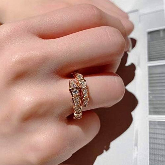 Gold Plated Anti Tarnish Stainless Steel Snake Themed Adjustable Finger Ring - Image 3