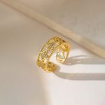 Gold Plated Anti Tarnish Stainless Steel Clover Themed Adjustable Finger Ring - Image 2