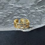 Gold Plated Anti Tarnish Stainless Steel Clover Themed Adjustable Finger Ring - Image 9