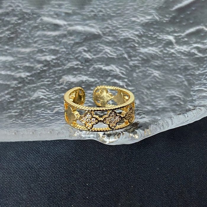 Gold Plated Anti Tarnish Stainless Steel Clover Themed Adjustable Finger Ring - Image 9