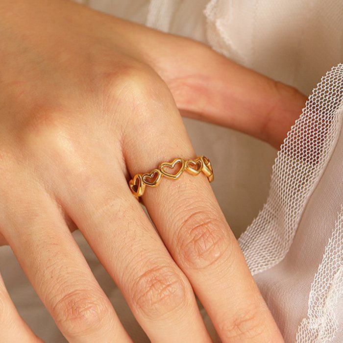 Gold Plated Anti Tarnish Stainless Steel Heart Themed Adjustable Finger Ring - Image 3