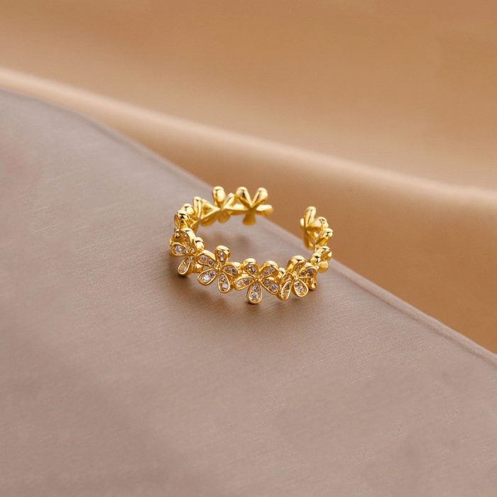 Gold Plated Anti Tarnish Stainless Steel Floral Themed Adjustable Finger Ring - Image 7
