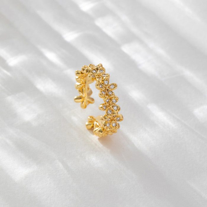 Gold Plated Anti Tarnish Stainless Steel Floral Themed Adjustable Finger Ring - Image 9
