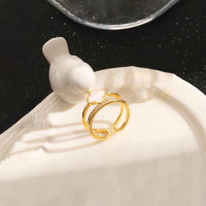 Gold Plated Anti Tarnish Stainless Steel Clover Themed Adjustable Finger Ring - Image 6