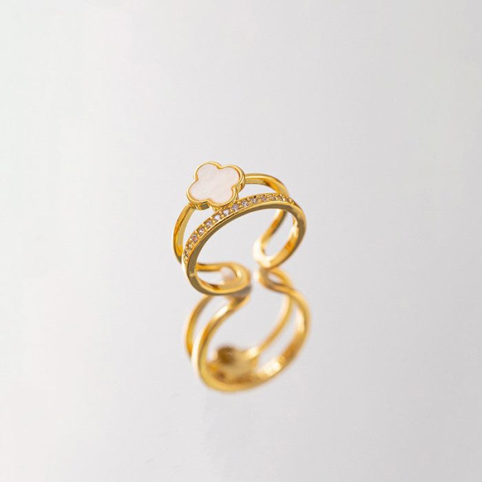 Gold Plated Anti Tarnish Stainless Steel Clover Themed Adjustable Finger Ring - Image 8