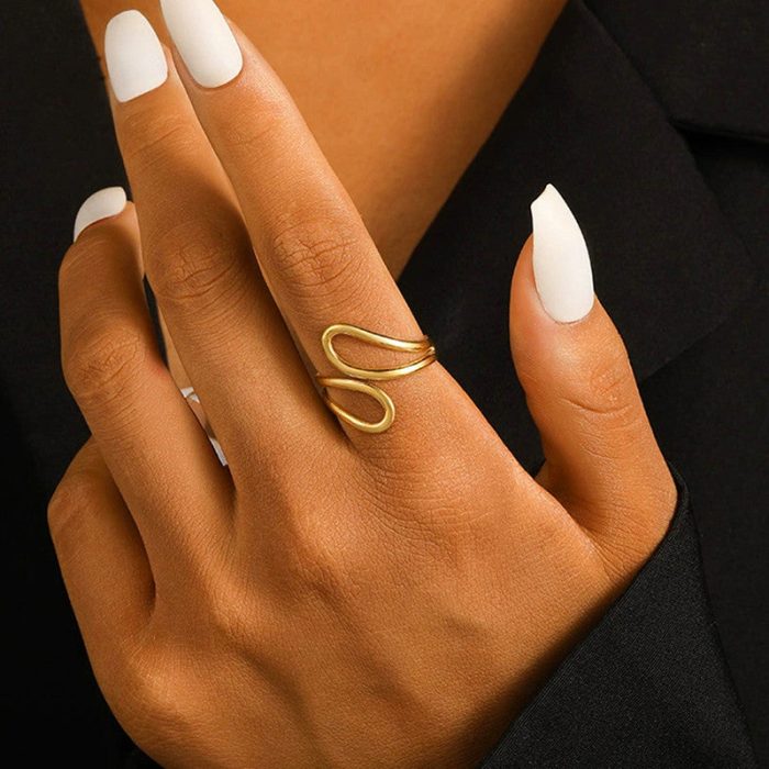 Gold Plated Anti Tarnish Stainless Steel Contemporary Adjustable Finger Ring - Image 2