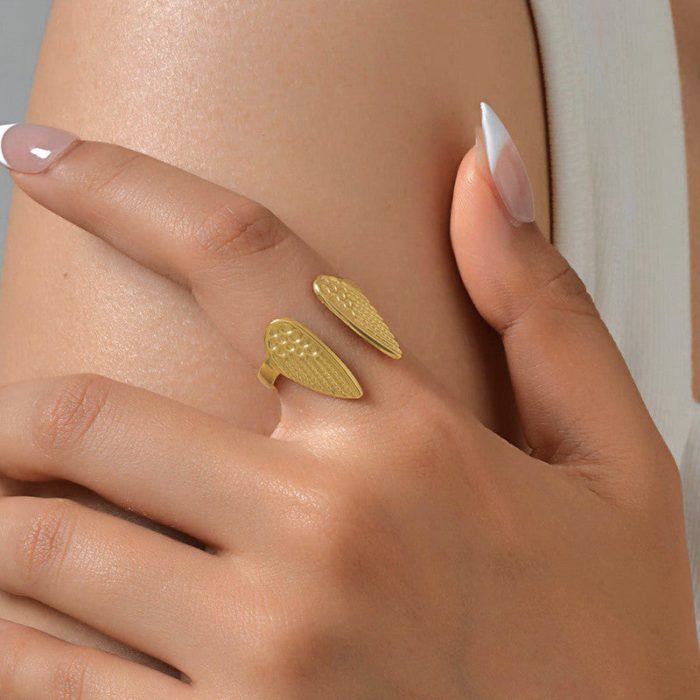 Gold-Plated Wings of Hope Themed Adjustable Ring - Image 2