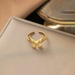 Gold-Plated Bow Themed Adjustable Ring
