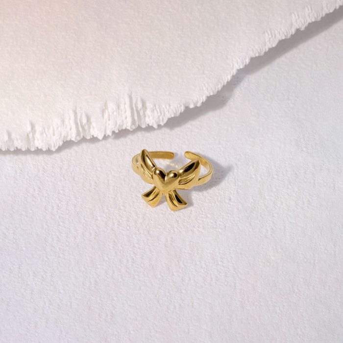 Gold-Plated Bow Themed Adjustable Ring - Image 9