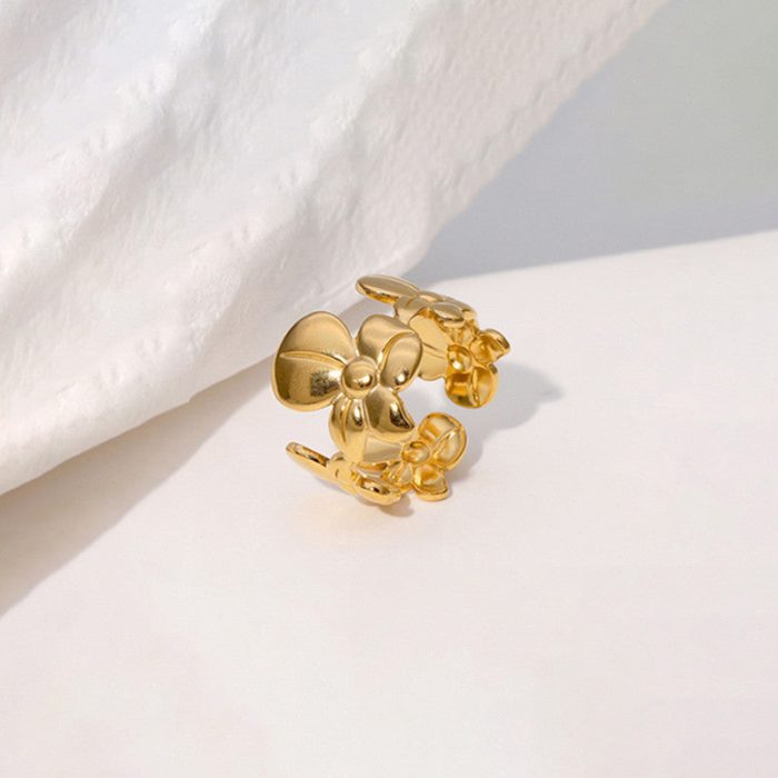 Gold-Plated Floral Adjustable Ring - Image 2