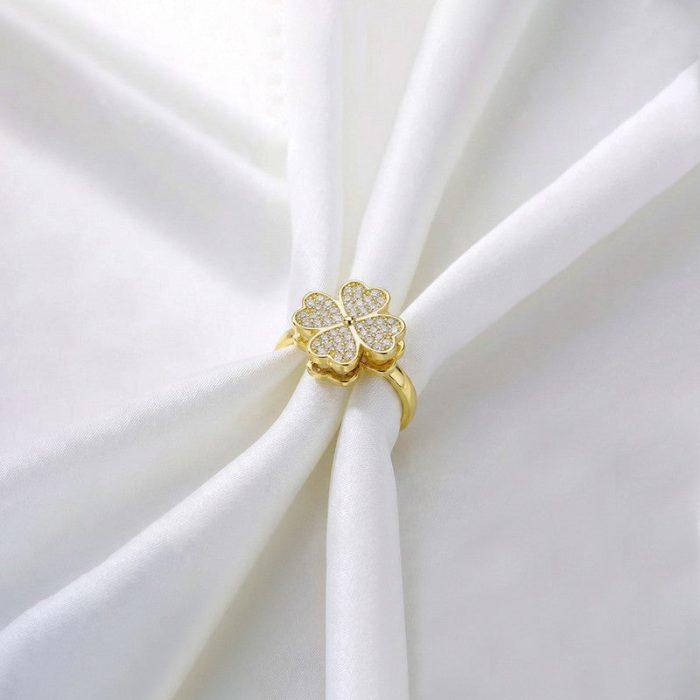 Gold Plated Clover Themed Rotatable Adjustable Ring - Image 3