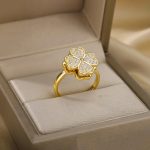 Gold Plated Clover Themed Rotatable Adjustable Ring - Image 5