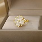 Gold Plated Clover Themed Rotatable Adjustable Ring - Image 6
