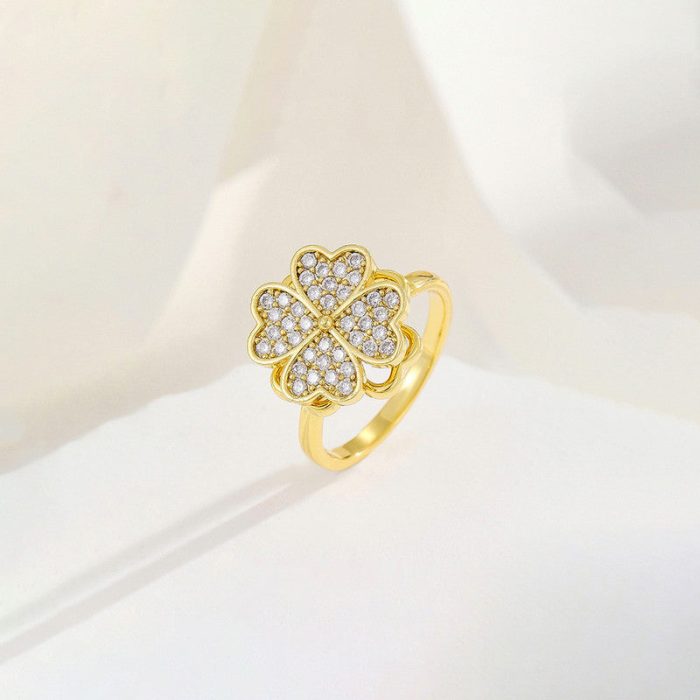 Gold Plated Clover Themed Rotatable Adjustable Ring - Image 8