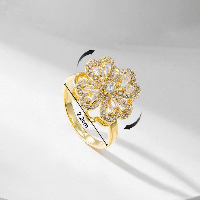 Gold Plated Clover Themed Rotatable Adjustable Ring - Image 6