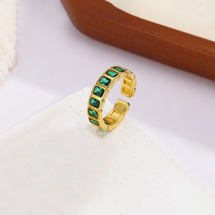Gold-Plated Green Square ADs Adjustable Ring - Image 2