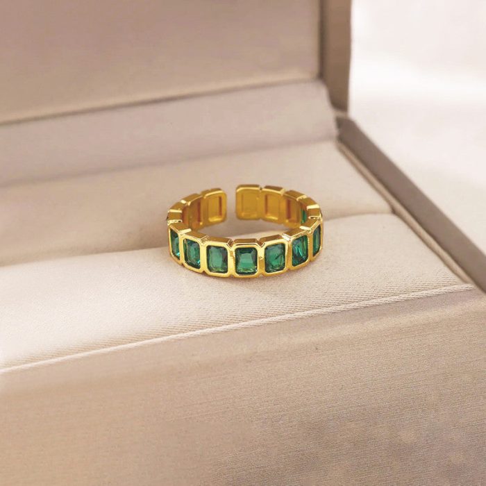 Gold-Plated Green Square ADs Adjustable Ring - Image 3