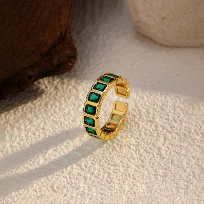 Gold-Plated Green Square ADs Adjustable Ring - Image 8