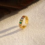Gold-Plated Multicolor Square ADs Adjustable Ring - Image 4