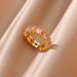Gold-Plated Multicolor Square ADs Adjustable Ring