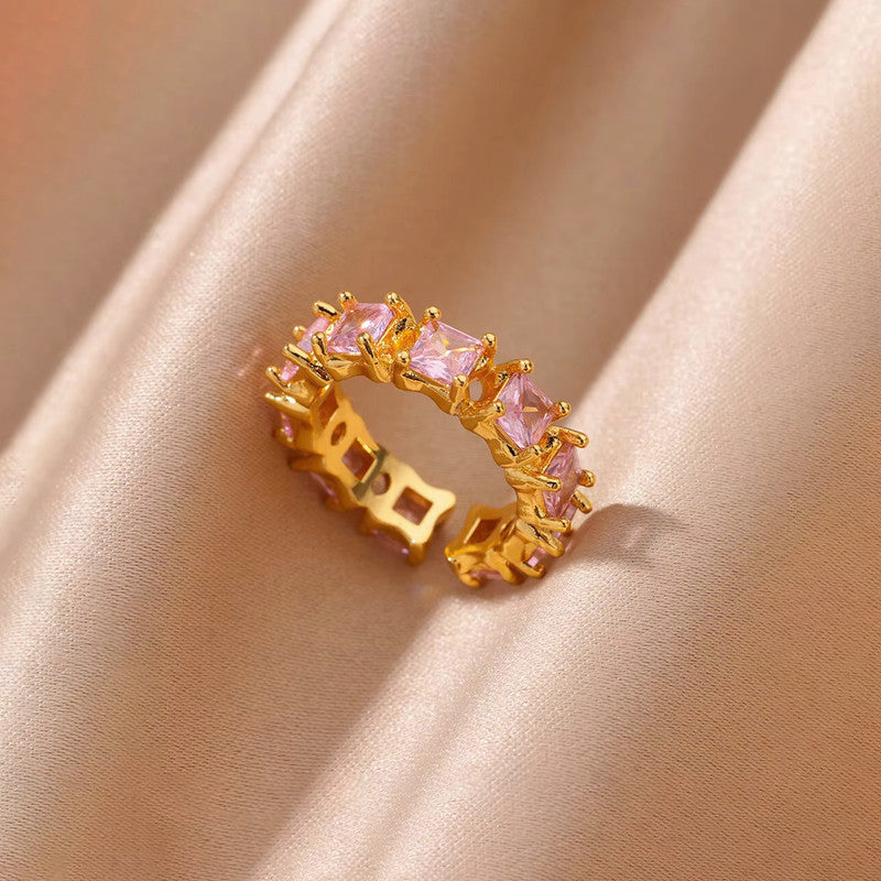 Gold-Plated Multicolor Square ADs Adjustable Ring - Image 1