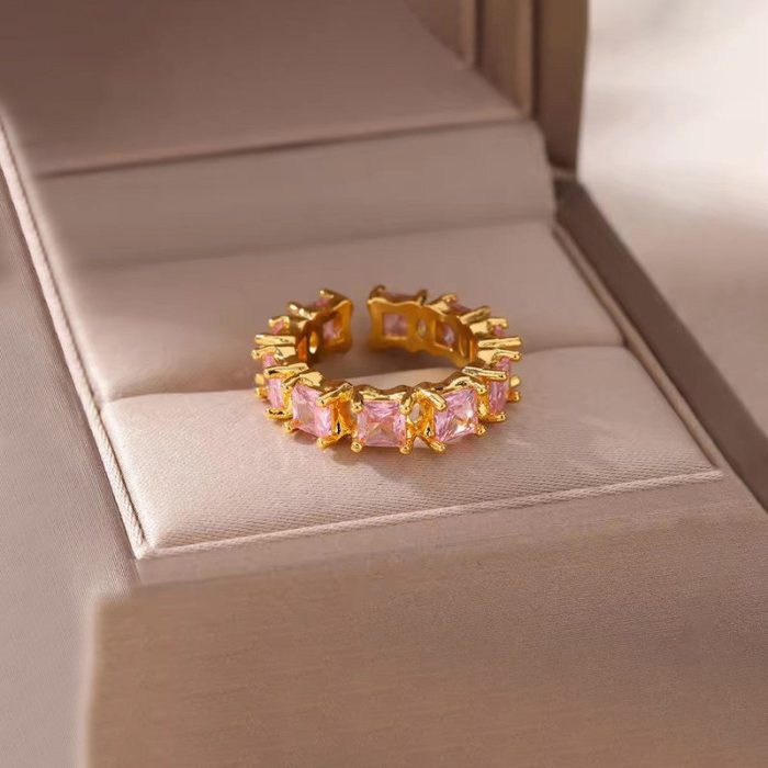 Gold-Plated Multicolor Square ADs Adjustable Ring - Image 3
