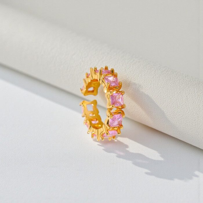 Gold-Plated Multicolor Square ADs Adjustable Ring - Image 4