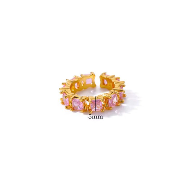 Gold-Plated Multicolor Square ADs Adjustable Ring - Image 6