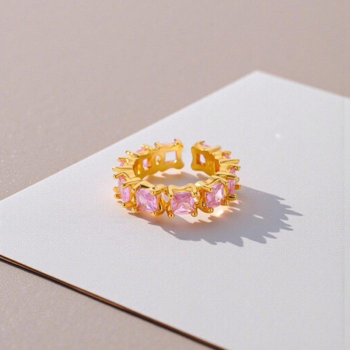 Gold-Plated Multicolor Square ADs Adjustable Ring - Image 7
