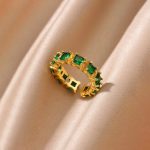 Gold-Plated Green Square ADs Adjustable Ring