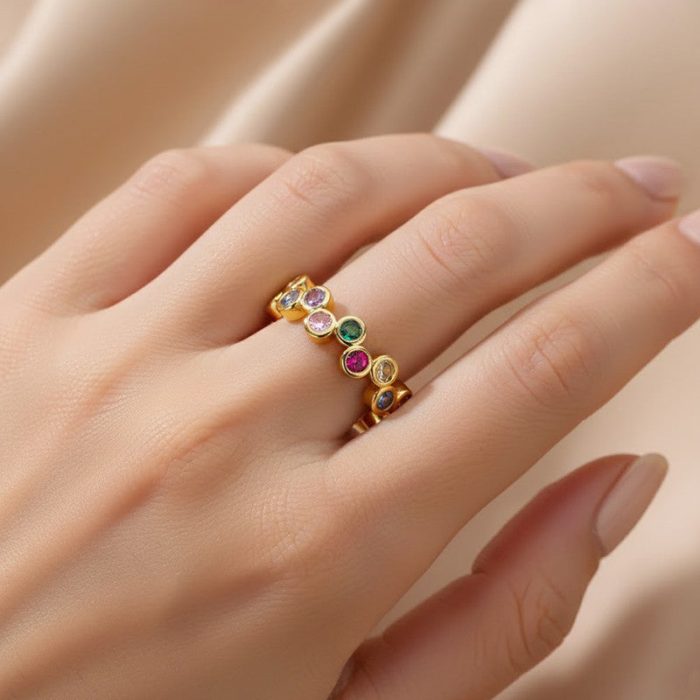 Gold-Plated Multicolor Round ADs Adjustable Ring - Image 2