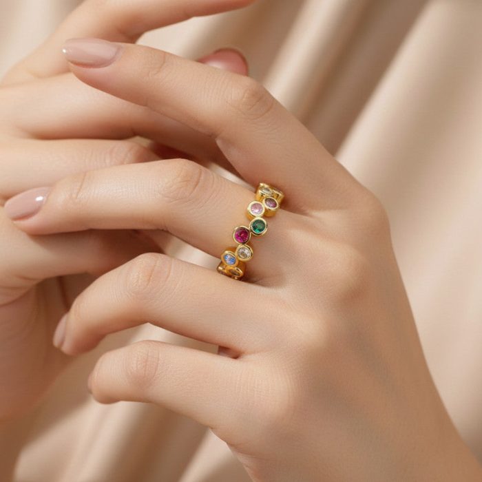 Gold-Plated Multicolor Round ADs Adjustable Ring - Image 3